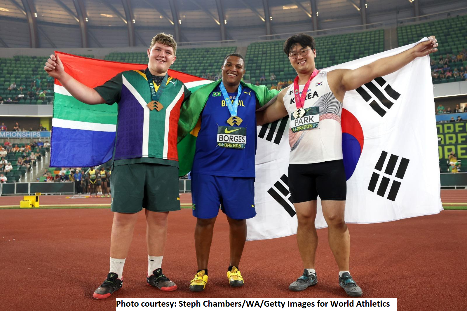 Park Si-hoon of Korea competes in the men's shot put at the World Athletics U20 Championships in Eugene, USA.